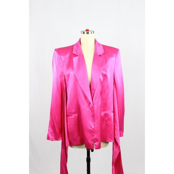 ZARA Hot Pink Satin Waist Tie Oversized Single Breasted Blazer Jacket, Size L - Picture 2 of 15